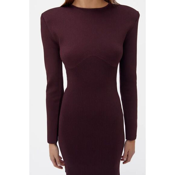 ZARA Heavy Long Sleeved Burgundy Bodycon Dress New - Picture 4 of 7